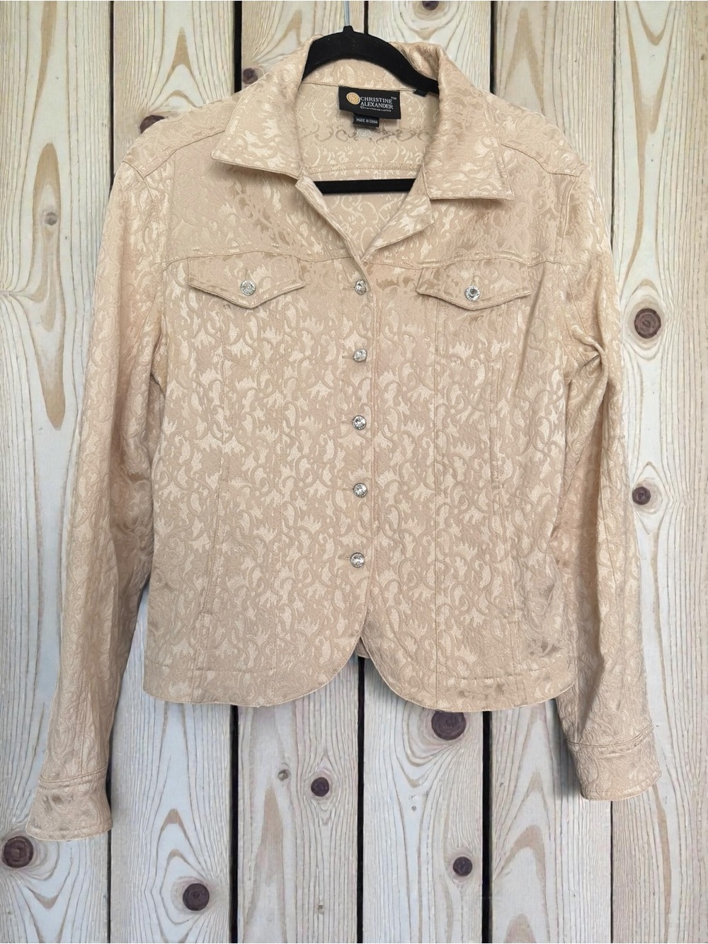 Christine Alexander Beige Jacquard Button-Front Jacket